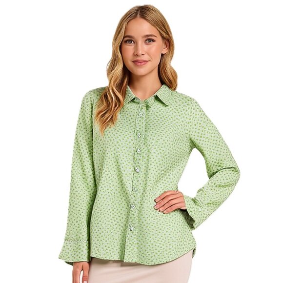 Crown & Ivy 100% Cotton, Green & White Polka Dot Print Button Down Shirt Small - Picture 1 of 13